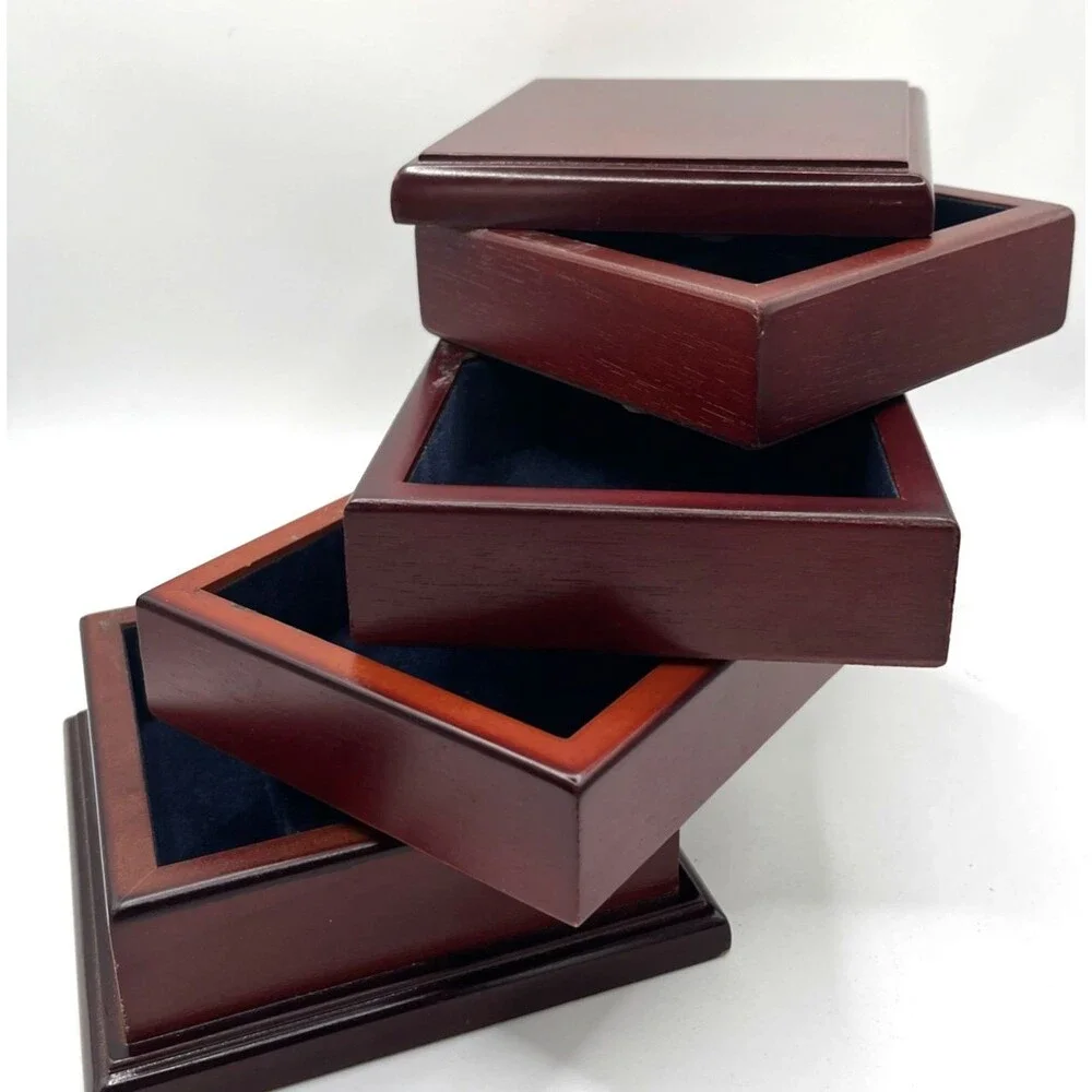 Vintage Swivel Tiered Wooden Jewelry Box Organizer Flex Zorb Anti Tarnish Lining